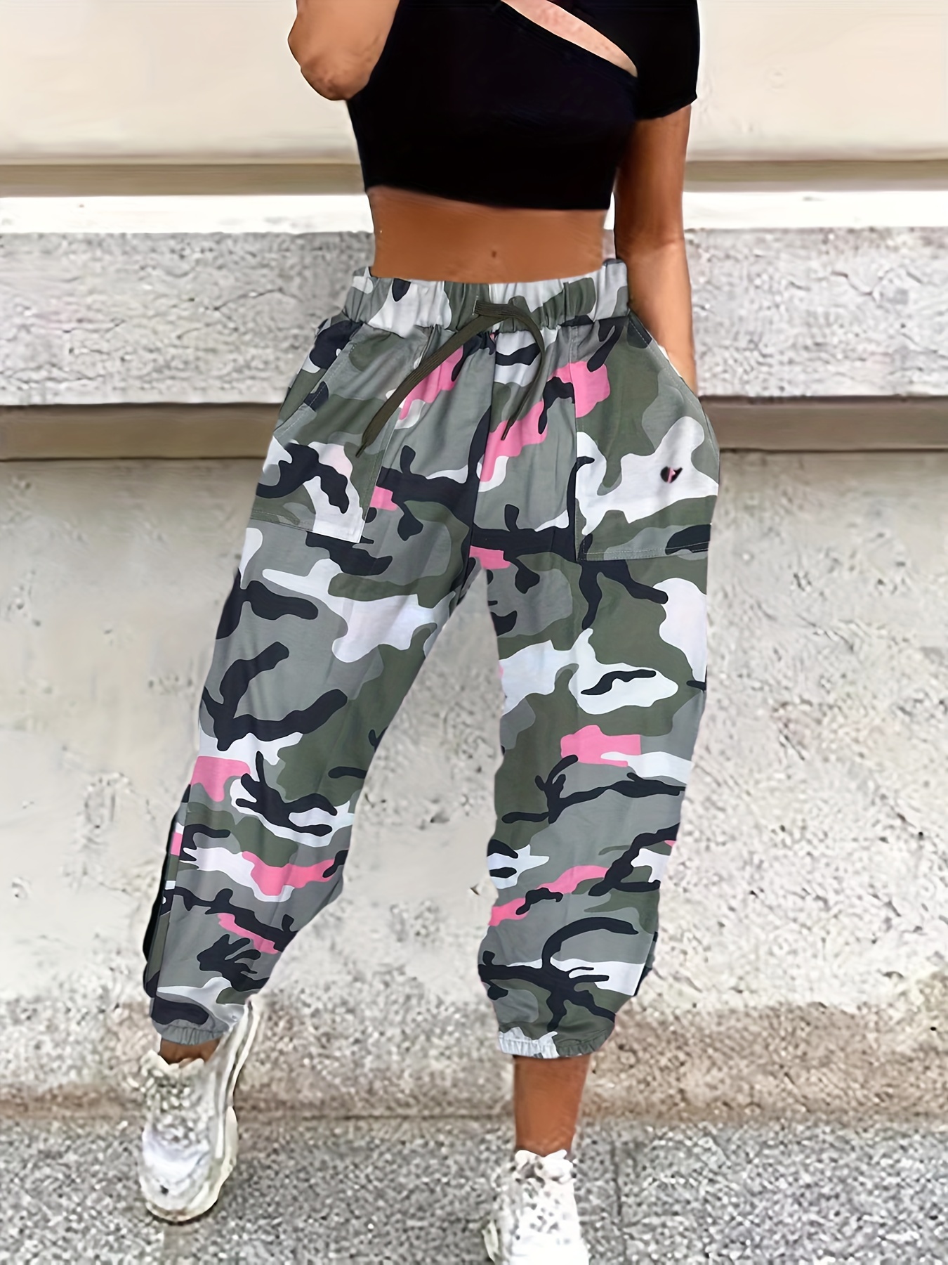 Women Shoes Joggers - Модные розовые камуфляжные брюки-шаровары 2026 года