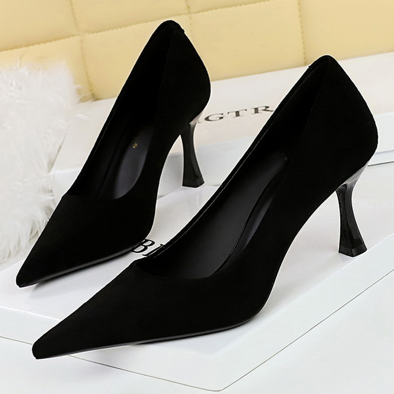Women Shoes Zara - BIGTREE Shoes Замшевые черные женские туфли-лодочки