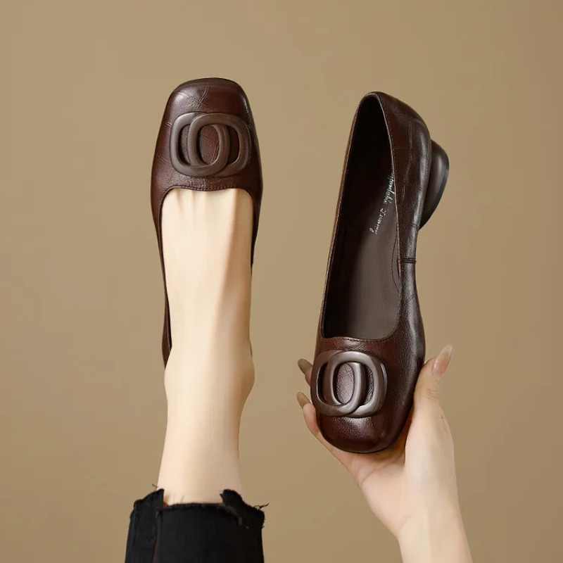 Women Shoes Loafers - Женские туфли-лодочки во французском стиле, кожаные