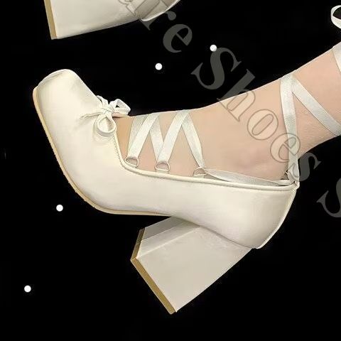 Ribbon Tie Heel - Женские балетки Y2K с атласными лентами