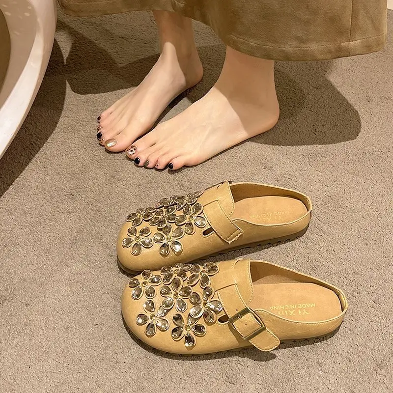 Women'S Shoes Clogs - Женские мюли-сабо с цветочным узором, стразами