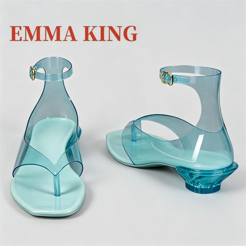 Ankle Strap Heels - Женские сандалии-стринги из ПВХ, новые прозрачные