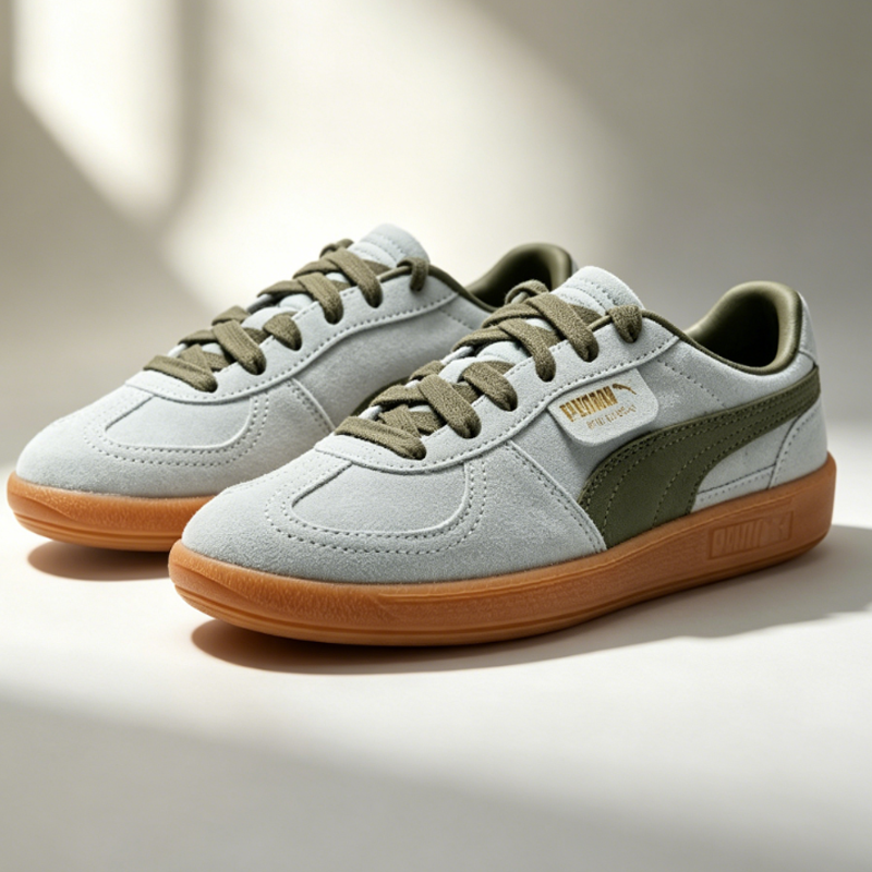 Women'S Shoes Puma Sneakers - Светло-серые оливково-зеленые ретро-кроссовки Puma из замши