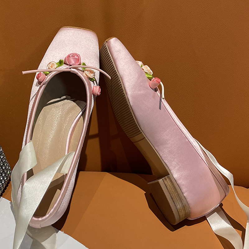 Женские розовые атласные туфли – обзор и цена Ribbon Tie Heel